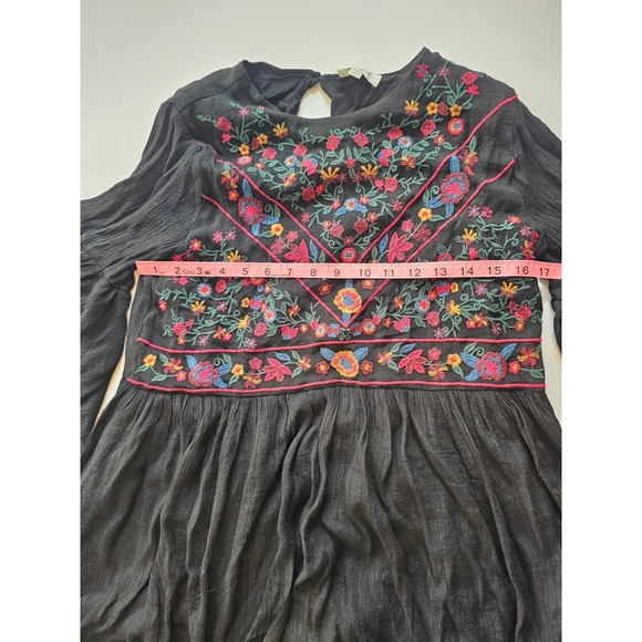 Umgee Boho Embroidered Mini Dress M Black Bell Sleeve Peasant Festival - Picture 5 of 7